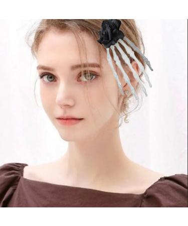 XNHIU Halloween Luminous Skull Rose Hairpin Ladies Gothic Black Rose Hand Bone Vampire Dress Up Scary Women's Hair Clips Masquerade Holiday Party Hair Accessories - Buy Online on GoSupps.com