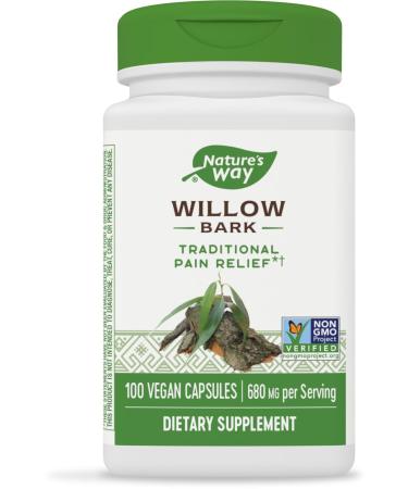 Nature's Way Willow Bark Traditional Relief of Discomfort Due to Occasional Overexertion* Non-GMO Project Verified 680 mg per Serving 100 Vegan Capsules 100 Count (Pack of 1)