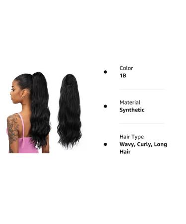 YUMOREAL Black Wavy Drawstring Ponytail Extension 22 Inch - Synthetic Heat-Resistant Fiber Hairpiece for Women - 1B (Natural Black) - Stylish and Versatile - Buy Online on GoSupps.com