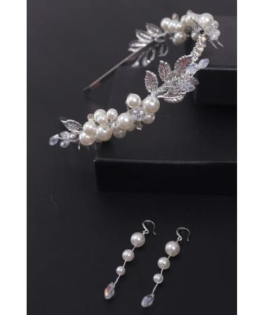 BERYUAN Bridal Leaf Pearl Tiara Women Crown Silver Wedding Hair Accessory Rhinestone Crystal Hair Piece Gift for Her Party Headpiece for Bride Bridesmaid Girls (Silver) - Buy Online on GoSupps.com