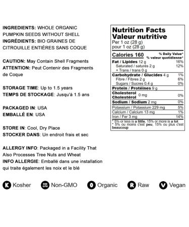 Organic Sprouted Pumpkin Seeds 8 oz - Non-GMO Raw Kernels, Unsalted, Vegan Kosher - High Protein, Omega Fats Keto Snack for Salads, Oats, Yogurt - Buy Online on GoSupps.com