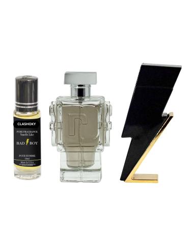 Cool Boy + Robot Cologne for Men + Bad - Boy Oil Roll on Combo Set (Inspired by Bad Boy perfume for men & Phantom perfume for men) Eau De Toilette Scent for All Skin Types 3.4 Fl Oz Each (Pack of 3)