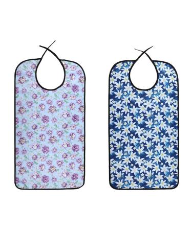Tesslove adults Libbar Washable Natural Waterproof Eldly Libbon Adults Eat Meal Libe Clothing Protector Pflower+Bflower