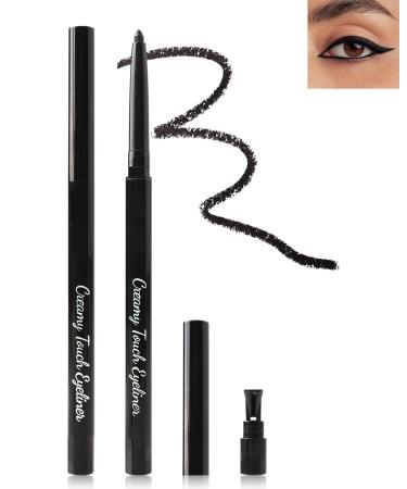 Black Eye Liner Pencils for Older Women Long Lasting Waterproof Smudge-Proof Gel Eyeliner Pencil Matte Cream Retractable Smooth Eyeliner Waterline Built in Sharpener Eye Liner Makeup Stick for Women 01# Black