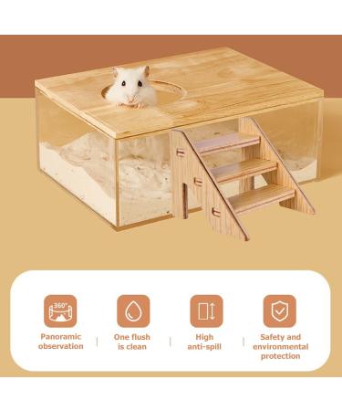 Buy Homury Transparent Sand Bathroom for Hamsters - Sand Bath Container with Ladder Natural Wood Cover & Shovel | Ideal Hamster Bathing Solution - Buy Online on GoSupps.com