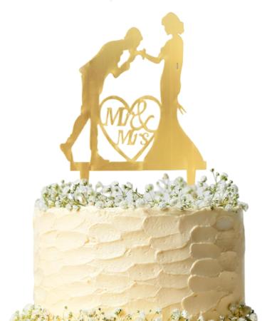 Wedding Cake Topper Gold Acrylic Mr & Mrs Cake Decoration for Wedding Engagement Party Wife Husband - Buy Online on GoSupps.com