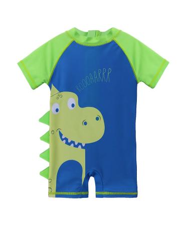 HUAANIUE Baby Boys Swimsuit Hat Short Sleeve One Piece Swimwear Zip Rash Guard Sun Protection Wetsuit Cap UPF 50+ 6M-4Y Swimming Hat Bathing Beachwear 6-12 Months 02 Greendinosaur Swimwear