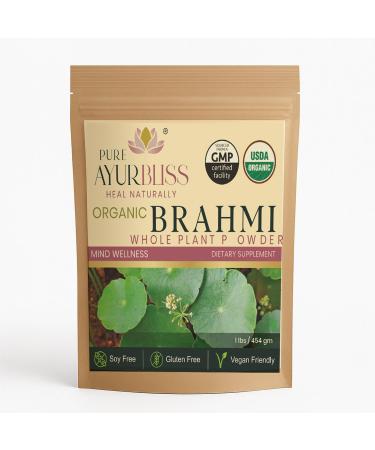 100% Organic Brahmi Powder, Ayurvedic Bacopa Monnieri for Memory, Focus and Nervous System Care, Nootropic Brain Support Blend for Cognitive Wellness, Gut Balance - 16oz 16 Ounce (Pack of 1)