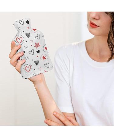Hot Water Bottle with Lid - Hearts & Stars Pattern | Rubber Hot Water Bag for Pain Relief Cramps Foot Warmer & Therapy - Buy Online on GoSupps.com