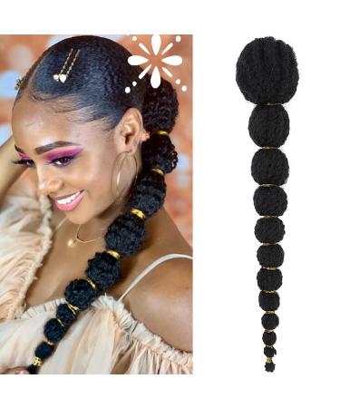 Kinky Afro Bubble Ponytail Extension for Black Women 18 Inch Long Drawstring Ponytail Natural Black Clip on Ponytails for Kids Synthetic Hair Piece Protective Style 1B 90G 18 Inch 1B