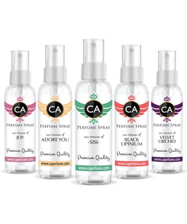 CA Perfume Best Winter Women Set Impression of (Black Opinum + Joy + Adore You+ Sisi + Velvet Orchid) Fragrance Sample Travel Size Parfum Sprayer (2 Fl Oz/60 ml) x 5