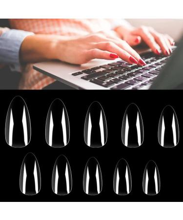 WJIASI Natural False Nails Oval French Acrylic Nails Artificial Nails Tips for Girls Women(500 Pieces 10 Sizes) (Waterdrop - Clear)