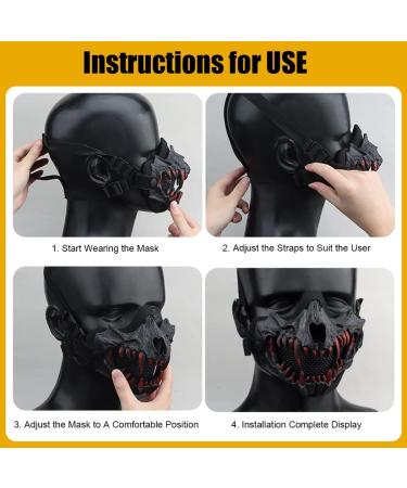 Airsoft Half Face Skull Mask with Ear Protection - Black-Red | For Halloween, Cosplay, Paintball, CS & Hunting - Buy Online on GoSupps.com