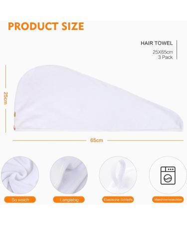 Kinhwa Microfiber Hair Turban Towels - Quick-Dry Super Absorbent Soft for All Hair Types - 3 Pieces 25cm x 65cm White - Buy Online on GoSupps.com