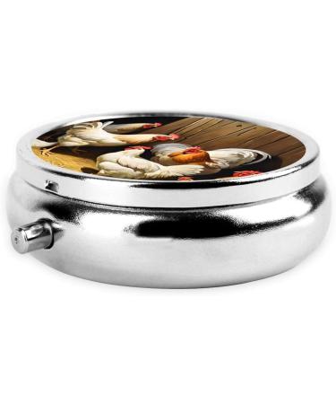 Farm Chickens Round Pill Box | 3 Compartment Mini Travel Medicine Organizer | Cute Pocket Purse Vitamin Holder - Buy Online on GoSupps.com