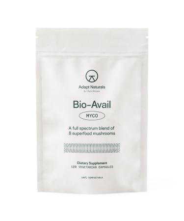 Adapt Naturals Bio-Avail Myco - 8-in-1 Bioavailable Mushroom Supplement Mushroom Complex - Chaga Cordyceps Reishi Lions Mane - Blood Pressure Memory Immune - 120 Capsules