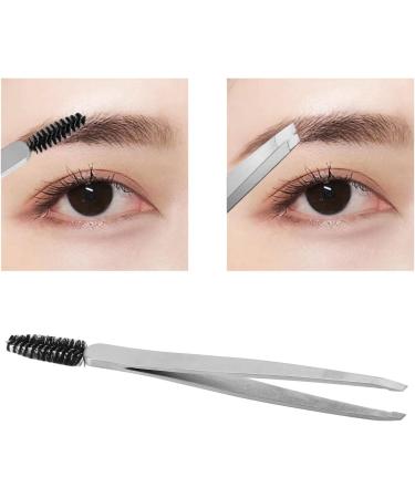 Eyebrow Slant Tip Tweezer with Eyebrow Brush Sliver Stainless Steel Thin Eyebrow Remover False Eyelashes Makeup Tools - Buy Online on GoSupps.com