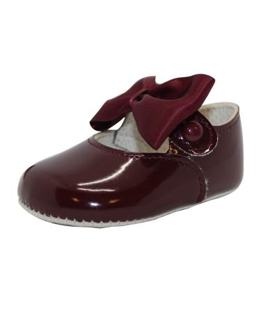 Baby Girls Pram Shoes Bow Button Up Soft Sole Made in Britain 3 UK Child Burgundy