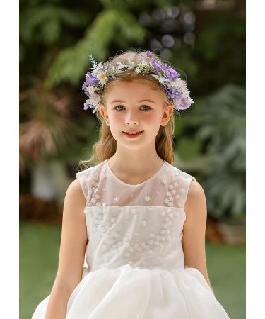 DreamLily Lavender Boho Wedding Floral Crown - Flower Girl Hair Wreath DFS28 - Buy Online on GoSupps.com