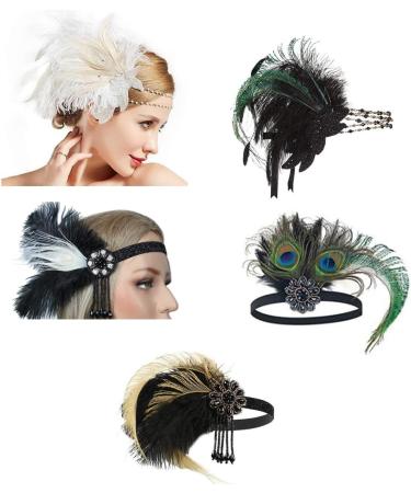 Feather Headband Lady Head-Chain Handmade Hair Headwear for Women Party Headpiece Roaring 1920s Art - Buy Online on GoSupps.com