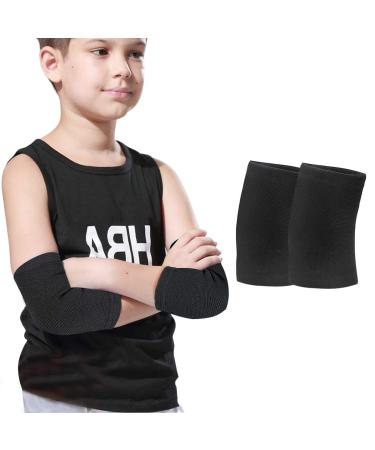 Luwint Kids Knit Elbow Brace Support Compression Arm Protection Sleeves for Volleyball Weightlifting Tennis Tendonitis  1 Pair (Black)