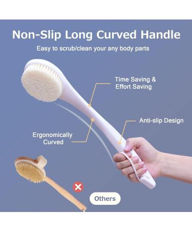 Long Handle Body Brush Back Scrubber for Deep Exfoliation - Men, Women, Elderly - White Nylon - Buy Online on GoSupps.com