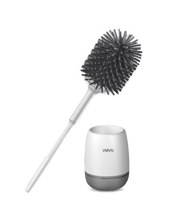 VMVN Toilet Bowl Brush and Holder,Compact Toilet Cleaner Brush Set for Bathroom Deep Cleaning,Silicone Bristles Toilet Scrubber,Floor Standing Grey Silicone brush+Plastic handle