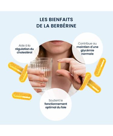 Berberine Pure concentrated 98% - Berberis Aristata extract - 60 capsules of 300 mg - Blood glucose & cholesterol regulated - High grade of Berberine Stabilized Hcl - No Additives & Vegan - Dynveo - Buy Online on GoSupps.com