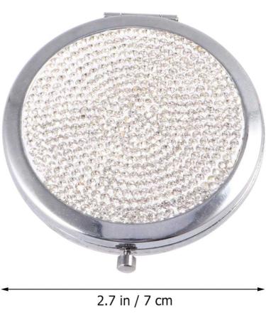 LALAFINA Women's Bling Compact Mirror - Double-Sided Rhinestone Makeup Mirror for Travel and Daily Use | White Round Folding Cosmetic Mirror - Buy Online on GoSupps.com