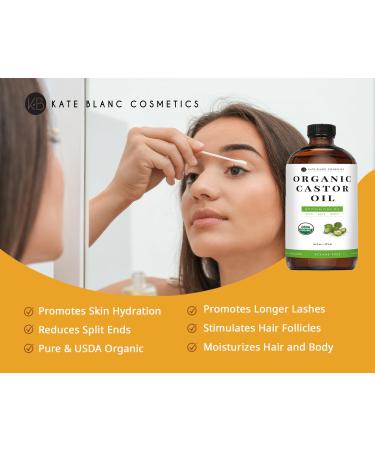 Kate Blanc Cosmetics Organic Castor Oil for Hair Growth & Body - 100% Pure Cold-Pressed Hexane-Free 16oz Glass Bottle - Buy Online on GoSupps.com