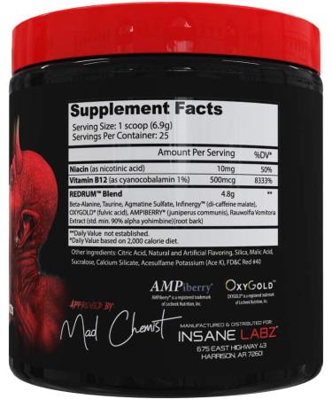 Insane Labz Redrum High Stim Pre Workout NO Booster Powder - Devil's Blood Black Cherry - 25 Servings - Buy Online on GoSupps.com