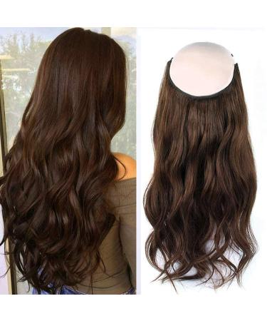 Sassina 16 Inch Brown Wire Hair Extensions Real Human Hair, Invisible Transparent Miracle Wire Hair Extensions One Piece for Full Head 120 Grams, #3 16 Inch #3