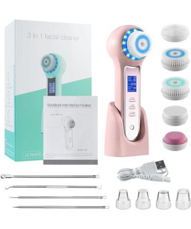 Mothers Day Gift: Blackhead Remover Vacuum Facial Cleansing Brush - Rechargeable with LCD Display - IPX7 Waterproof - 3 in 1 Facial Cleaner - Pink - Buy Online on GoSupps.com