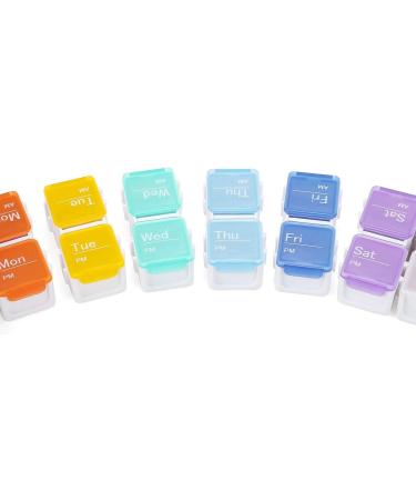 Cozycabin 7-Day Pill Organizer with Alarm - Large Weekly Vitamin & Medication Box (AM/PM) for Travel - Rainbow - Buy Online on GoSupps.com