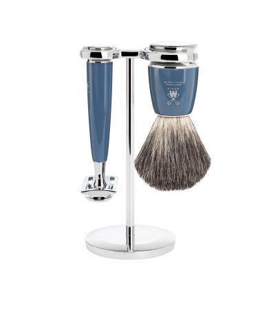 M HLE Rytmo shaving set - safety razor and shaving brush pure badger hair holder precious resin handle petrol