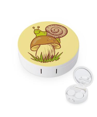 Mushroom & Snail Round Case For Contact Lens Kit Storage Box with Mirror Printed