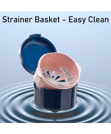 Denture Bath Case with Strainer Basket - False Teeth Storage Cup for Soaking and Cleaning - Blue - Buy Online on GoSupps.com