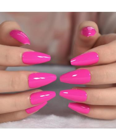 Rose Red Press On Nails - Pink Coffin Acrylic False Nails for Women - 24pcs/kit - Buy Online on GoSupps.com