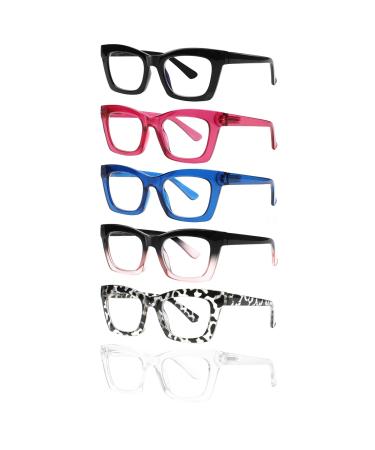 6 Pack Oprah Style Reading Glasses for Women Blue Light Blocking Ladies Readers Spring Hinge Eyeglasses Mix Color 1.0 x