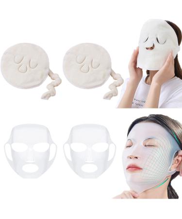 New upgraded 4 pieces reusable facial care kit  2 face towel mask hot and cold steam towel Anti-aging spa kit  2 silicone face mask face beauty moisturizing anti-evaporation thickened 3D mask cover combined use allows fo...