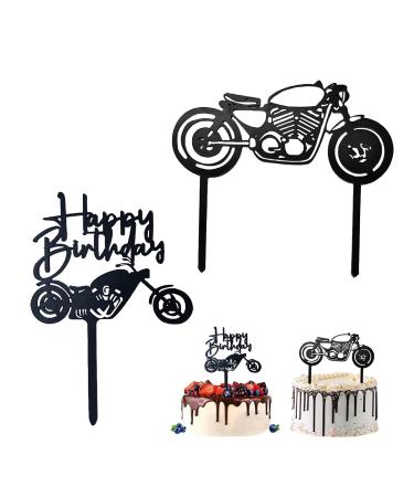 Silars Motorcycle Cake Topper 2pcs Happy Birthday Cake Topper Motorbike Cake Topper Motorcycle Acrylic Cake Decorations for Birthday Cake Decorations in Birthday Party (Motorcycle)