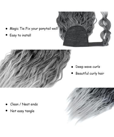 14 Grey Curly Wavy Ponytail Hair Extension - Heat Resistant Synthetic Clip-in for Women - Ombre Grey - Buy Online on GoSupps.com