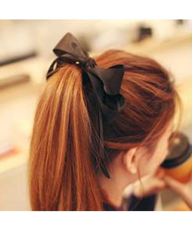 Yheakne Silk Bow Ponytail Holder Black Satin Hair Ties Scrunchies Velvet Ribbon Hair Bow Bands Rope Ponytail Holder Hair Accessories for Women and Girls (Black)