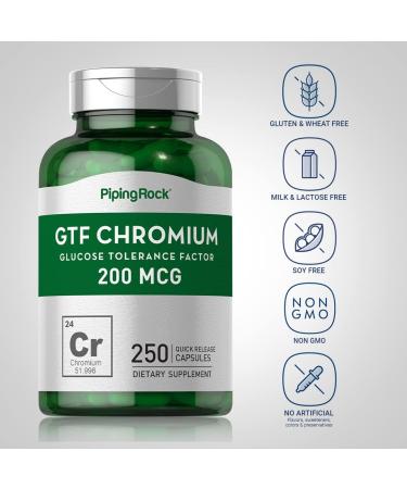 GTF Chromium 200 mcg | 250 Capsules | Glucose Tolerance Factor Supplement - Piping Rock - Buy Online on GoSupps.com