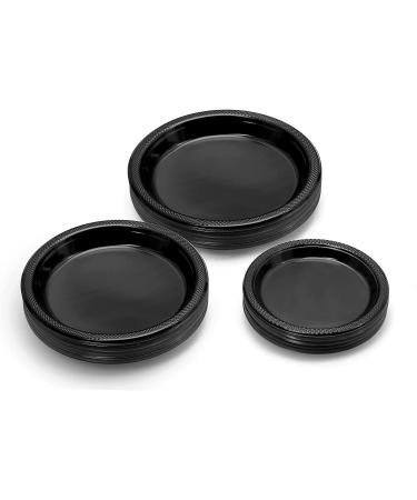 100 Count 9 Inch Round Black Disposable Plates - Exquisite Black Plastic Plates for Parties & Events - Buy Online on GoSupps.com