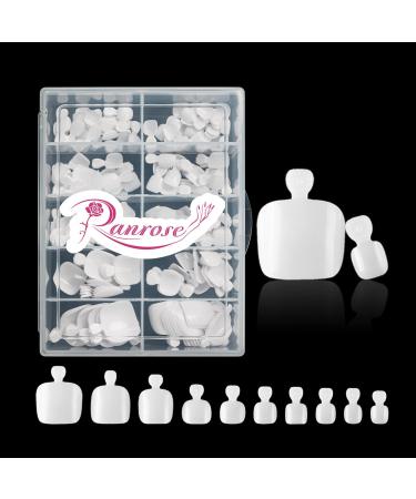 Ranrose Fake Toenail Tips 200PC Full Cover Acrylic Toenails 10 Sizes False Toe Nails with Box Nail Tips for Toe Short Press on Artificial Fake Toenails for Foot Manicure Decoration (200PCS White)