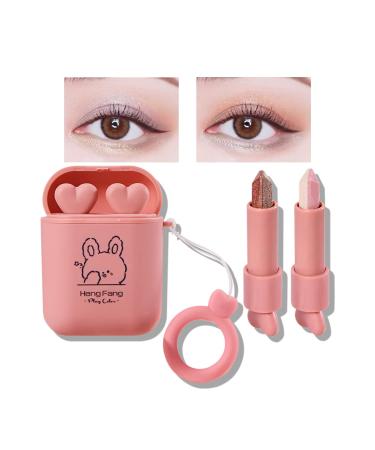 ICE LOVE 2pcs/set Glitter Eyeshadow Stick Matte Cream Nude Double Colors Eyeshadow Pencil Shimmer Gradient High Pigment Long Lasting Eye Shadow Makeup (A)