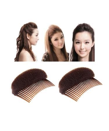 2Pcs Sponge Hair Pad Charming Bump It Up Volume Inserts Hair Comb Hair Base Inserts Hair Bun Maker Do Beehive Hair Styler Insert Tool for Women Lady Girl (Brown)