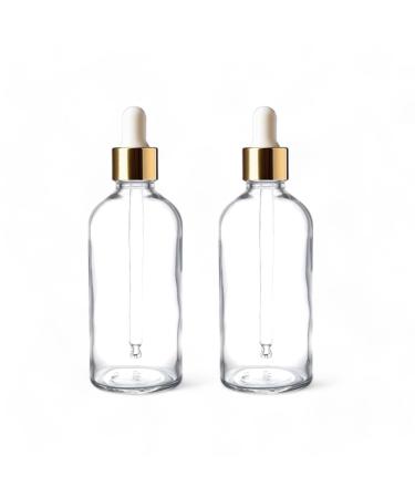 Clear Glass 100ml Dropper Bottle - Aromatherapy DIY Beauty Arts Crafts - Create Personalized Spa Products - Versatile Craft and Skincare Solution for DIY Enthusiasts (Gold/White Pipette - 2)
