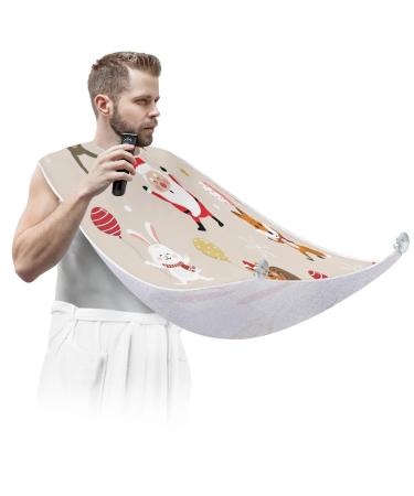 Beard Bib Apron Beard Bib Hair Catcher for Men Shaving and Trimming Non-Stick Waterproof Beard Cape Grooming Cloth Christmas Santa Animal Balloon